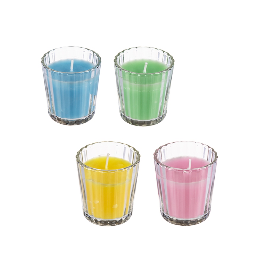 Citronella candle in glass, ca. 6 x 5, 7 cm, 4 colours ass., 12 pcs
