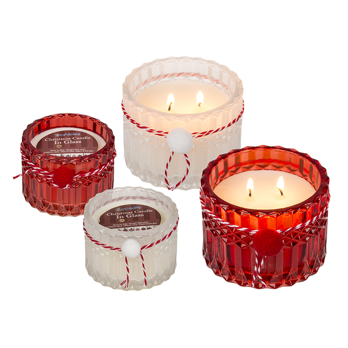 White Candle in glass with pom pom, approx. 9 x 6,5 cm BEST FOR Life